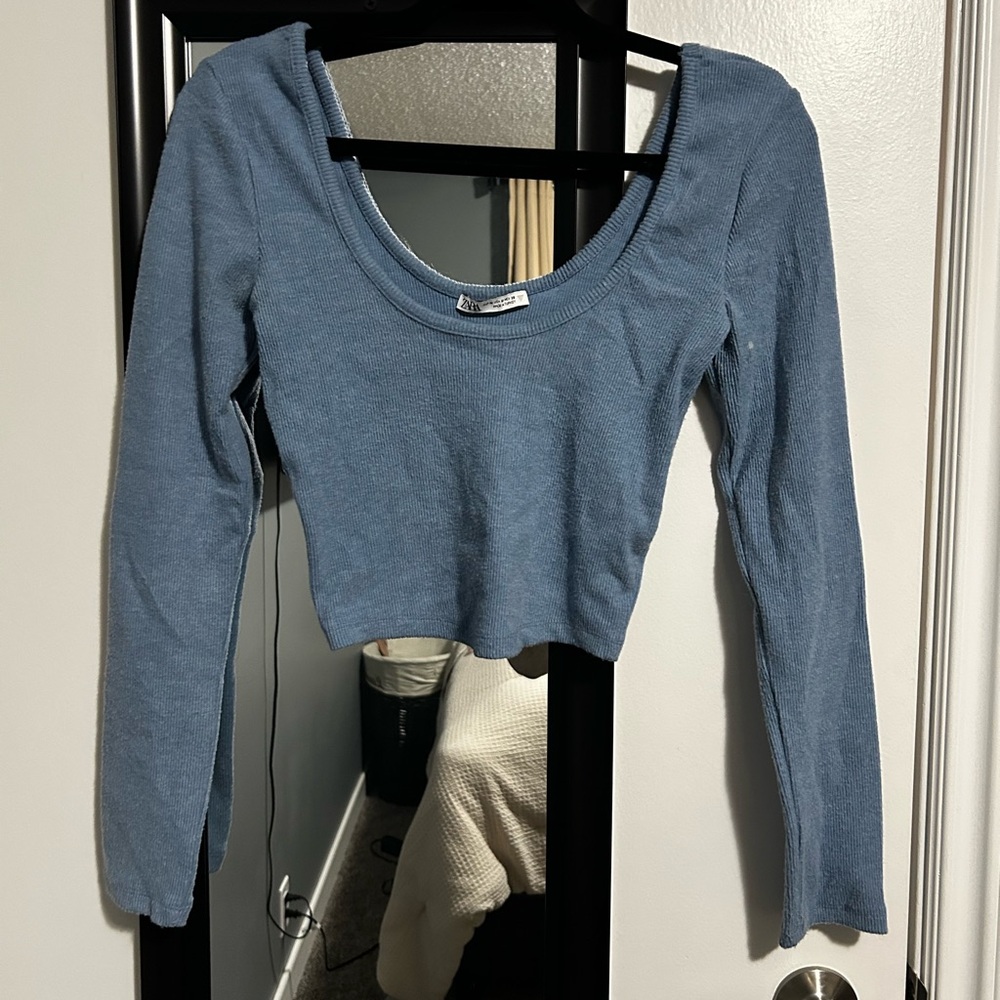 Zara Blue Long Sleeve Crop Top